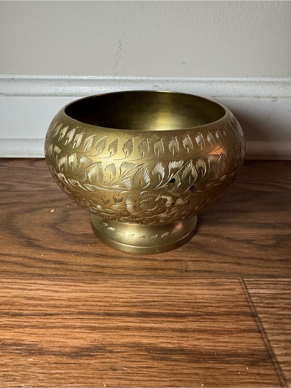 Brass Floral Etched Decorative Bowl - Gold Finish